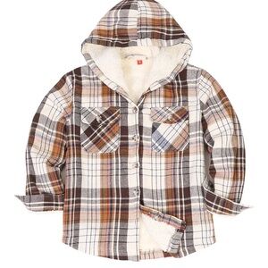 BRAND NEW Kids 10/12 Gender Neutral Large Plaid Sherpa Lined Hooded Kids Shirt